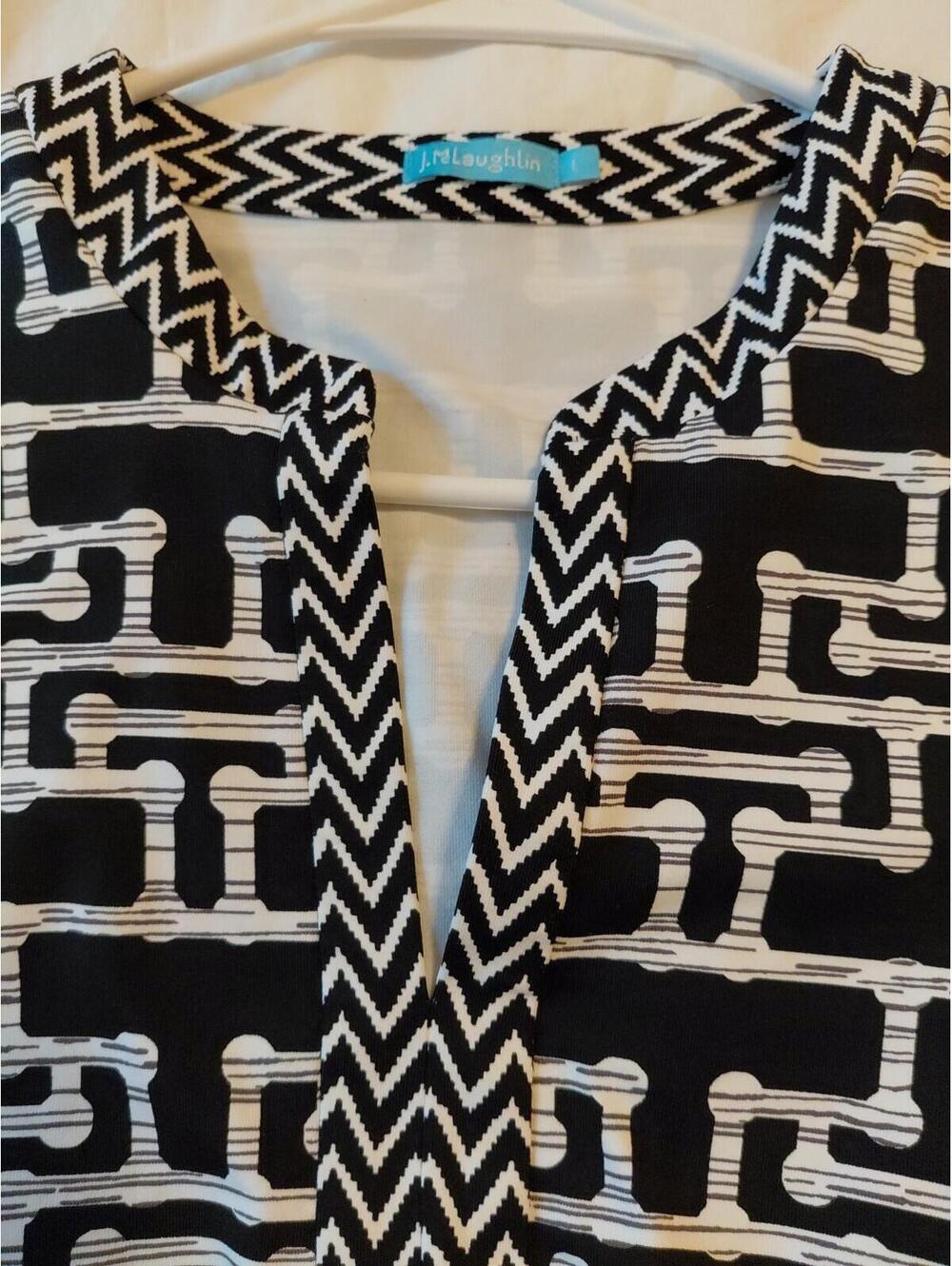 J. McLaughlin Top Tunic Black White Sz L Likenew